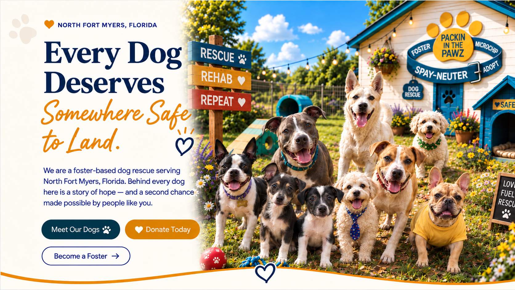 Every Dog Deserves Somewhere Safe to Land — Packin In The Pawz, North Fort Myers, Florida. We are a foster-based dog rescue serving North Fort Myers, Florida.